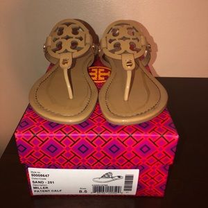 Tory Burch Miller Sandals in Patent Sand